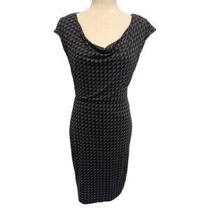 Boden Cowl Neck Cap Sleeve Tencel Cotton Dress Geometric Black Grey Size US 4